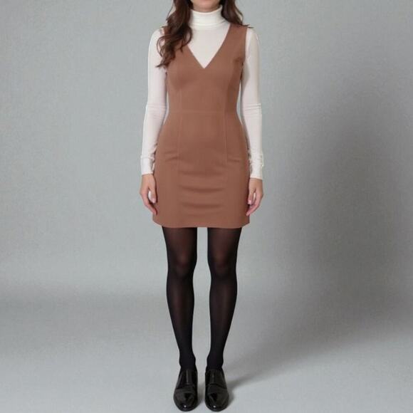 Babaton Sculpt Knit V Neck Mini Dress XL Camel NWOT - Picture 1 of 11